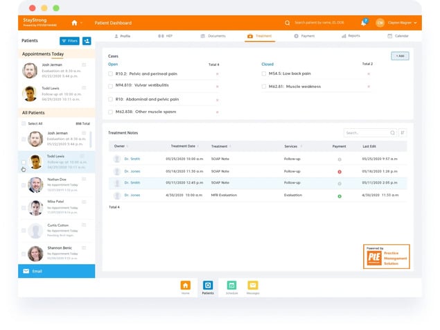 physical therapy software interface