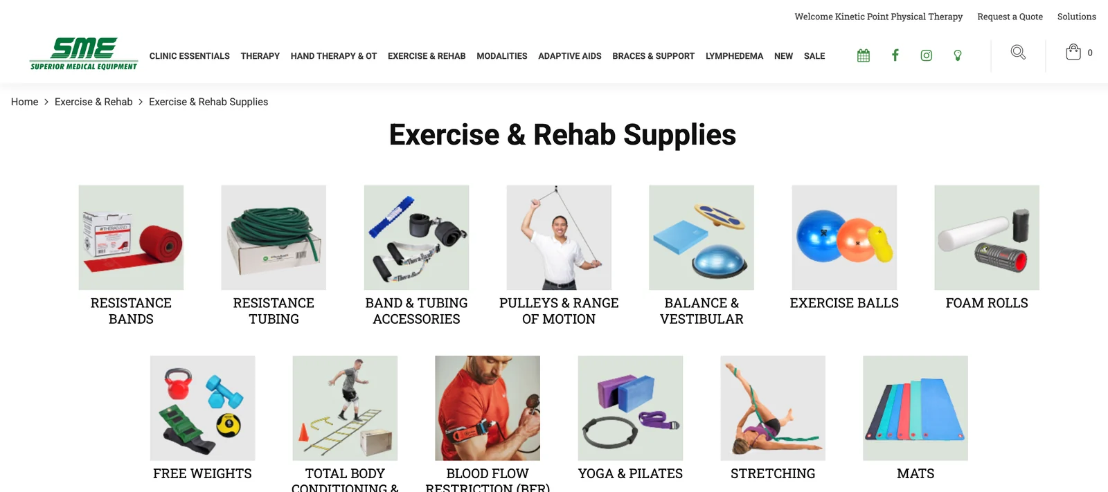 Superior Medical Equipment's exercise and rehab catalog, opened from PtEverywhere and already signed in as the clinic